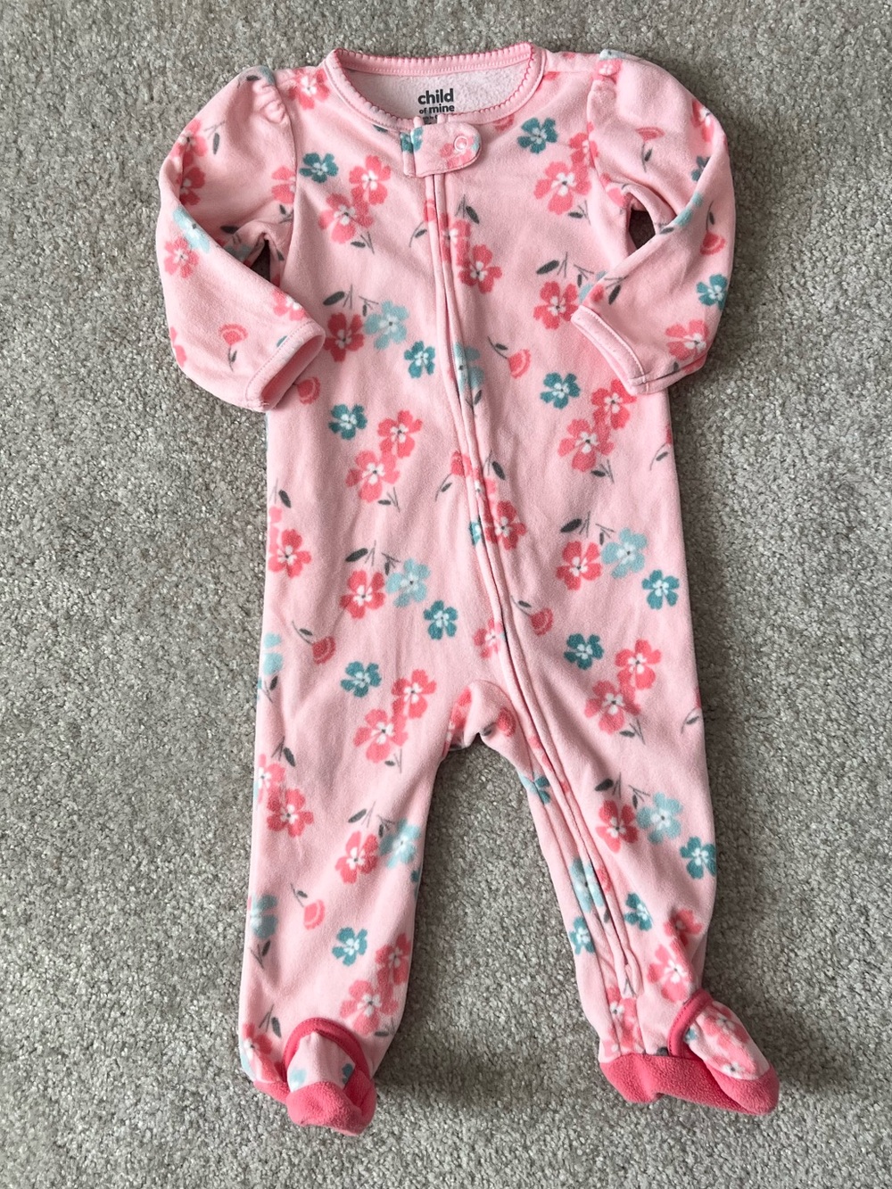 child of mine Pink Floral Footed One-Piece Pajama with Teal Accents